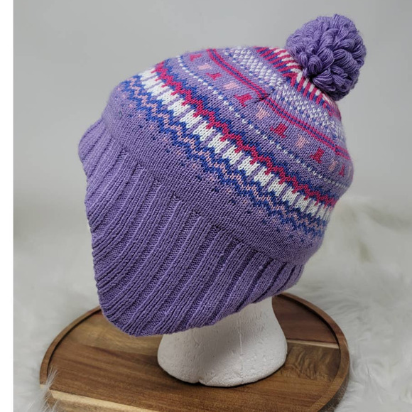 Columbia Lot of 2  Purple/Pink Pom-Pom Beanie One Size Youth - Picture 5 of 7